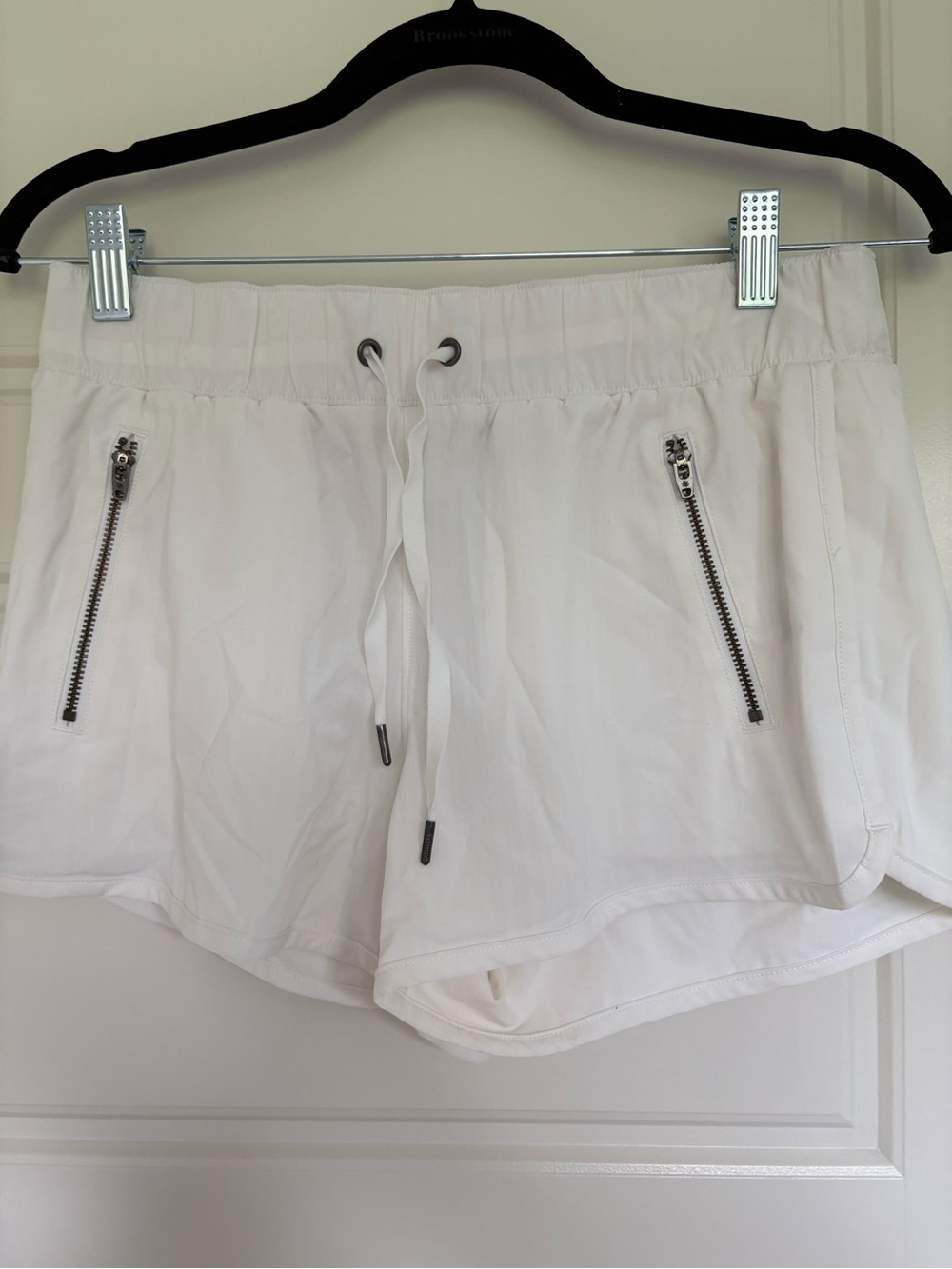 Athleta White Drawstring Zip-Pocket Athletic Shorts